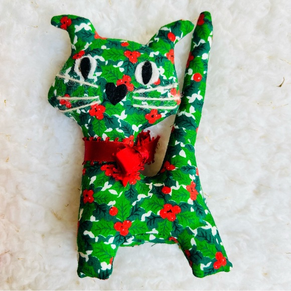 Set of 3 Vintage stuffed plush handmade Christmas cat and reindeer ornam… - Picture 4 of 12